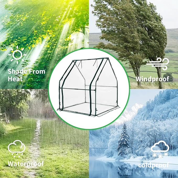 Portable Greenhouse for Outsides, 36x36x43 Inch Heavy Duty Green House Tent with PVC Cover, Garden Plant Protector with Zippered Door for Vegetables Flowers Fruits Herbs
