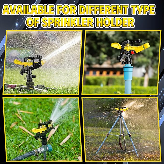 Honoson 1/2 Inch Plastic Impact Sprinklers Heads Adjustable 0-360 Degree Pulsating Oscillating Watering Sprinkler Head for Garden Law Grass Yard Irrigation Supplies(4 Pcs,Yellow)