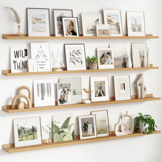 FLYJOE Floating Picture Ledge Shelves for Wall Set of 4, 72 Inch Wall Shelves with Lip Long Large Nursery Book Shelf for Toys Storage Kids Bookshelf Wall Mounted Living Room Bedroom Decor Frames