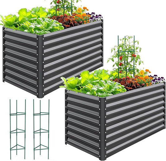 Quictent Galvanized Raised Garden Bed 4x3x1 Ft Metal Planter Box for Vegetables Bottomless for Backyard Dark Grey 2PCS