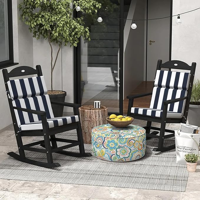 DYTXIII Outdoor High Back Chair Cushions Set of 2, 44"x22" Water Repellent Patio Seat Cushions with Elastic Sponge, All Weather Chair Pads for Rocking, Dining Chairs, Patio Furniture - Cabana Navy
