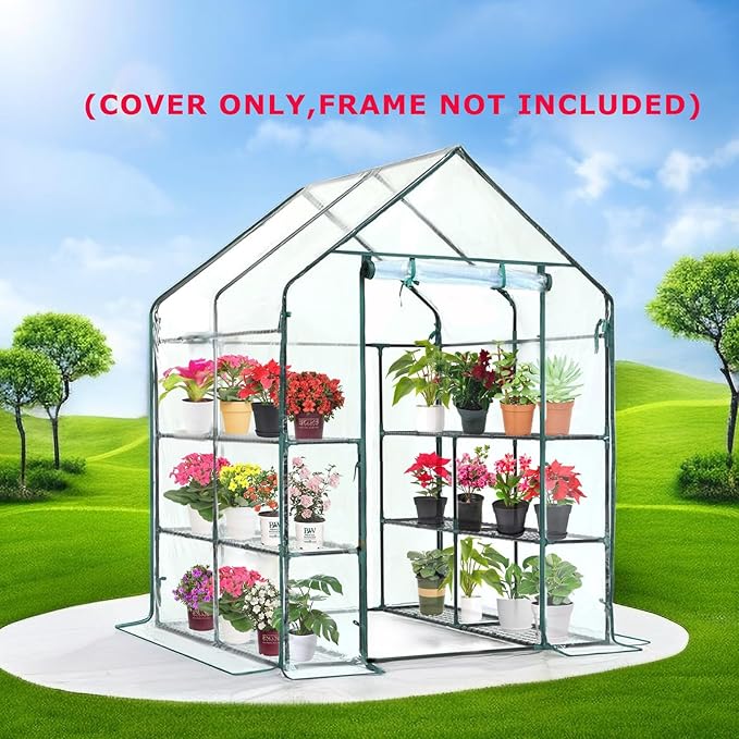 Purlyu Walk-in Greenhouse Replacement Cover with Roll-Up Zipper Door -56x56x76 inch PVC Greenhouse Cover for Outdoor Plant Gardening Plants Cold Frost Protection (Frame Not Include) (PLGH002PVCC)