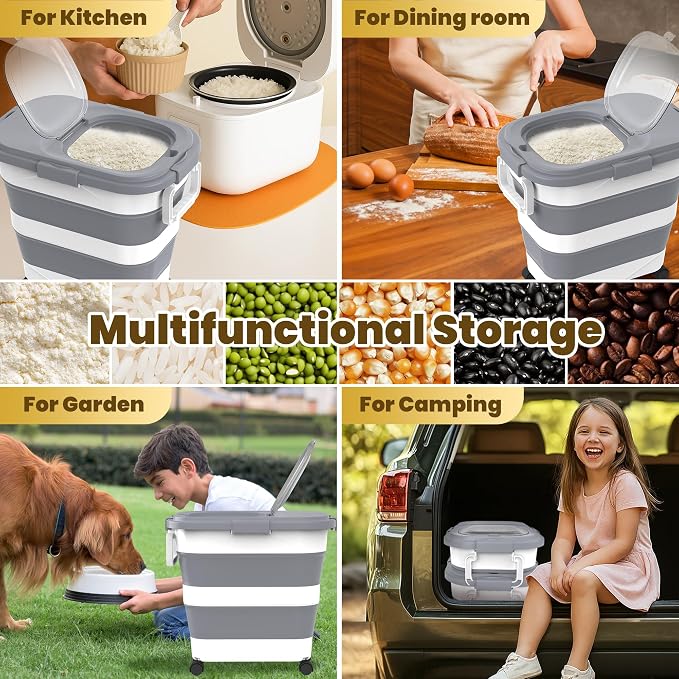 HOYTAMDA 25-35Lbs Collapsible Rice Container,Food Storage Containers Wheels