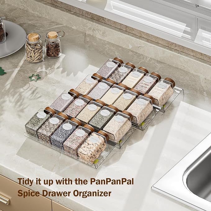 PanPanPal Spice Drawer Organizer, 4 Pack Clear Seasoning Organizer Rack