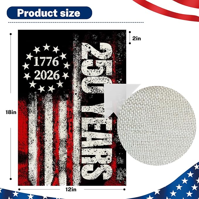 250 Anniversary Usa Garden Flags for Outside,250 Anniversary USA Flag 1776-2026 Semiquincentennial Commemorative Patriotic Yard Sign 4th of July Decorations 250 Year of Freedom Banner Double-Sided Waterproof Garden Flag with Stars Stripes 250 Year Amer...