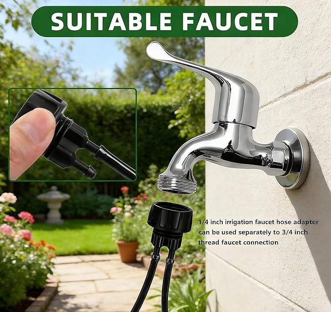 1/4 Inch Drip Irrigation Tubing to Faucet Adapter Connector, 2 Way Y Splitter for 3/4" Inch Garden Hose to 1/4 Inch Drip Irrigation Hose
