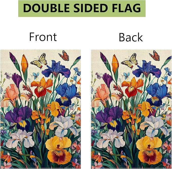 Iris Garden Flag 12x18 Double Sided, Spring Floral Welcome Yard Decor, Farmhouse Outdoor Flag for Lawn Patio Porch