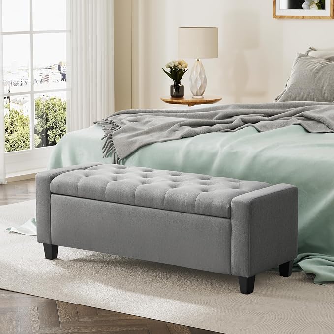Zihanhome Ottoman with Storage, 48.8" Fabric Storage Ottoman Bench