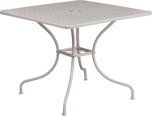 Flash Furniture Oia Commercial Grade 35.5" Square Light Gray Indoor-Outdoor Steel Patio Table with Umbrella Hole