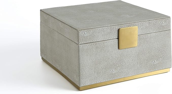 Ivory Shagreen Square Decorative Organizer for Home Decor - Faux Leather Storage Jewelry Box - Men's Accessories, Women's Cosmetic Shelf Organizer (Ivory, 9.8x9.8 inch)