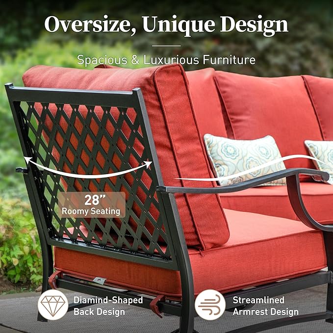 SUNSHINE VALLEY Metal Outdoor Rocker Patio Chairs Set of 2 with 5.75" Extra Thick Cushion, 2 Piece High Back Rocker Patio Chairs All Weather Outdoor Furniture Seating for Deck Balcony Porch, Rust Red