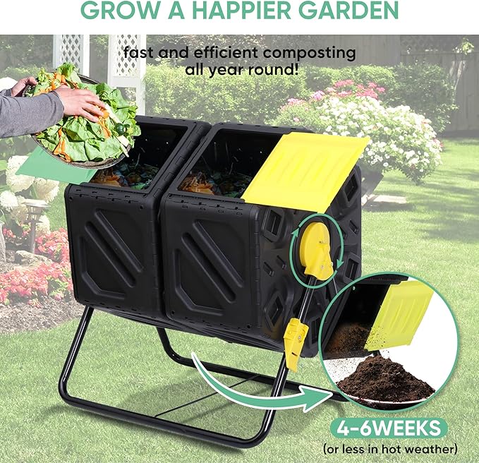 SUPER DEAL Outdoor Compost Bin, Garden Composter, Large Capacity BPA Free Material for Fast Creation of Fertile Soil, Easy to Assemble, Black (Black, 37 Gallon)