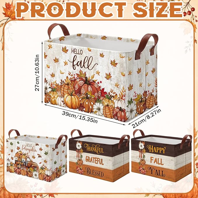 4 Pcs Fall Storage Basket for Gifts Empty with Handle, Large Fabric