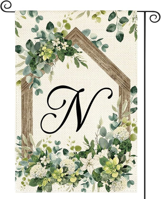 AVOIN colorlife Initial Letter N Monogram Garden Flag 12x18 Inch Double Sided Outside, Spring Floral Family Last Name Yard Decoration
