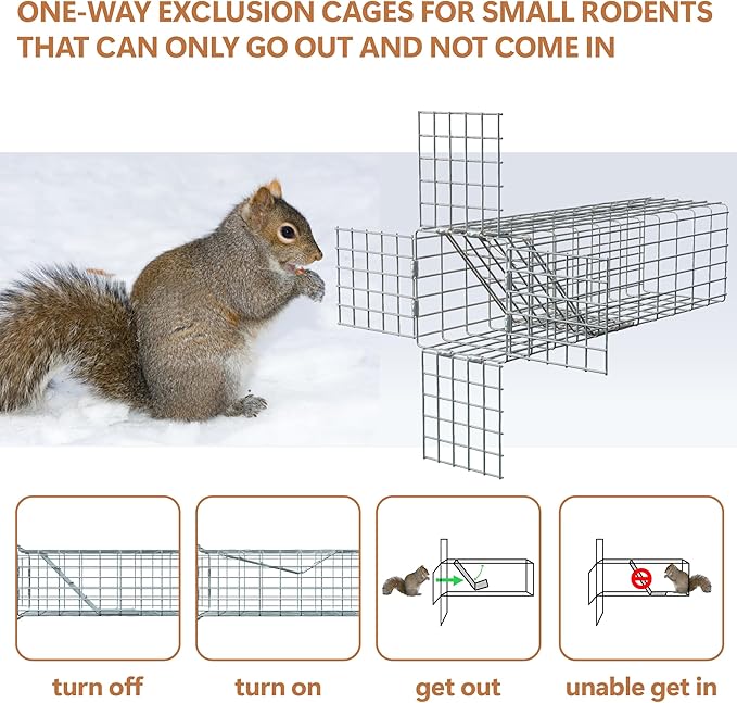One Way Door for Squirrels Excluder, One Way Squirrel Door and Rodent Trap, Humane Squirrel Traps for Attic with Copper Mesh, Removing Squirrels, Chipmunks for Rooof, Garage，Garden and Chimney
