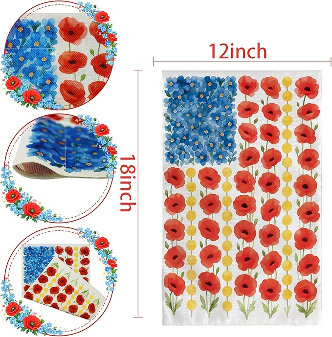 Memorial Day Decorations - Spring Garden Flag for Easter Summer | 12x18 Inch Double Sided Patriotic American Flag for Outdoor Outside Yard 250th America Anniversary USA Celebration 4th of July Decor