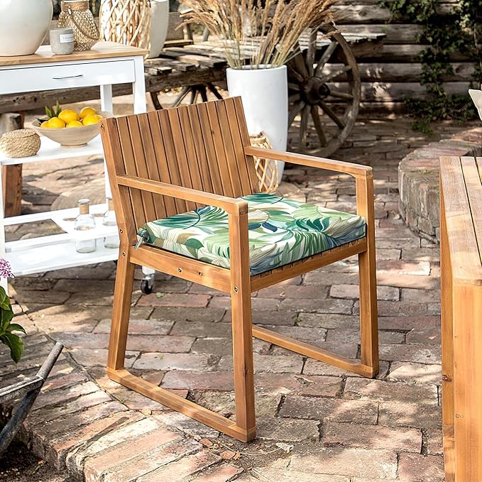 LVTXIII Outdoor Seat Cushions Seasonal Replacement Chair Cushions, Patio Chair Pads with Ties for Dining Chairs and Garden Furniture, Square Back, 18.5"x16"x2", 4 Pack, Lush Leaf Green