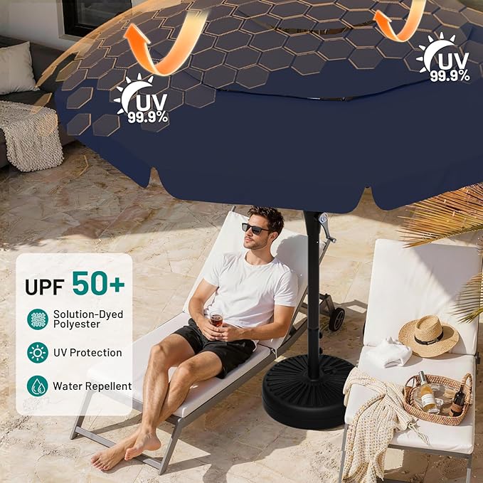 AreShark 10FT 3-Tiers Patio Umbrella with Valance, Outdoor Umbrellas with Crank/Tilt, Table Market Umbrella Vented w/ 8 Sturdy Ribs for Garden, Deck, Backyard, and Pool, Navy