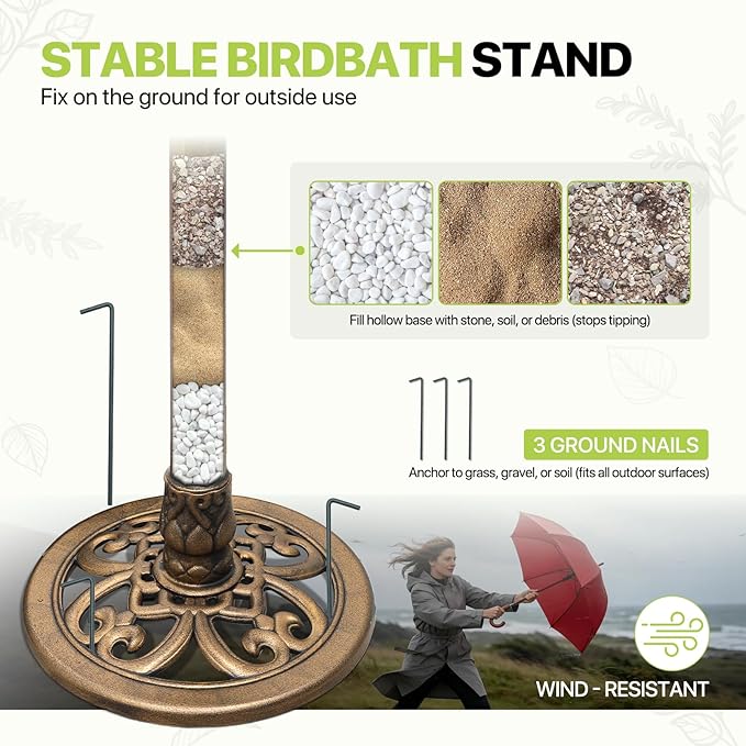 Magshion 35" Outdoor Bird Bath and Feeder for Outside, Pedestal Birdbath with Vintage Lotus Design, Durable Polypropylene Construction, Stunning Garden Accent for Lawn, Backyard & Patio, Bronze