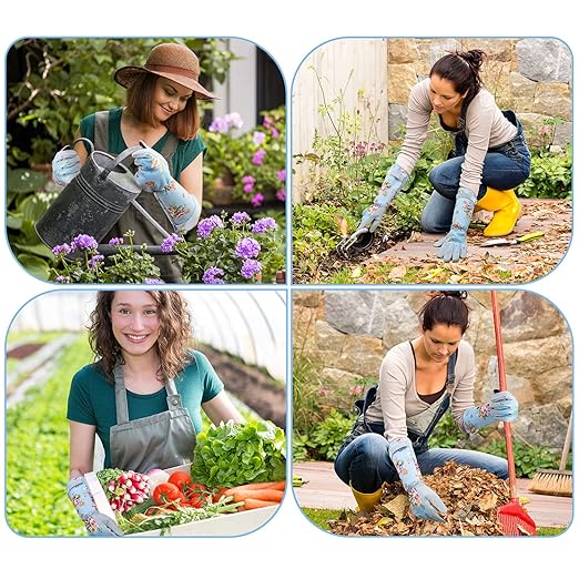 WANCHI Long Gardening Gloves for Women, Breathable Flexible Fit, Comfortable Durable Work Gloves for Planting, Weeding & Outdoor Yard Activities, Blue Medium