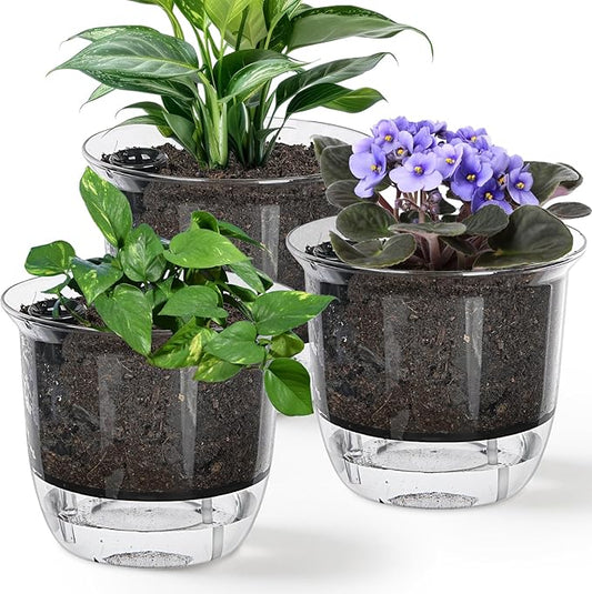 Plant Pots 6 inch Set of 3, Self Watering Pots for Indoor Outdoor Plants Flowers, Self Watering Planters with Reservoir, Drainage Hole and Absorbent Cotton Rope (3 Large)