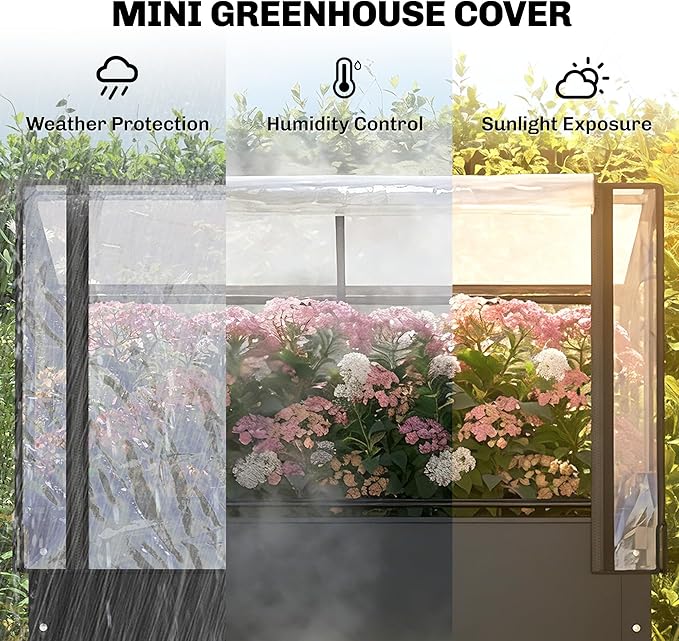 Outsunny Raised Garden Bed with Flip-Up Greenhouse Cover, Metal Elevated Garden Bed with Legs and Drainage Hole, Outdoor Raised Planter Box for Vegetables Herbs Flowers, 39.4" x 18.9" x 52.8", Black
