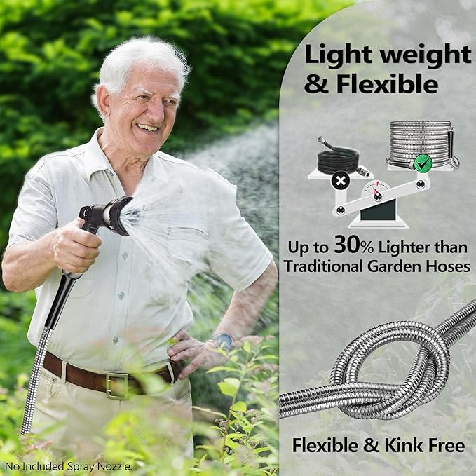 150 Foot Garden Hsoes - 2026 New 304 Stainless Steel Garden Hose with 3/4'' Fittings – Lightweight, Durable, and Kink-Free, Metal Water Hoses for Gardening