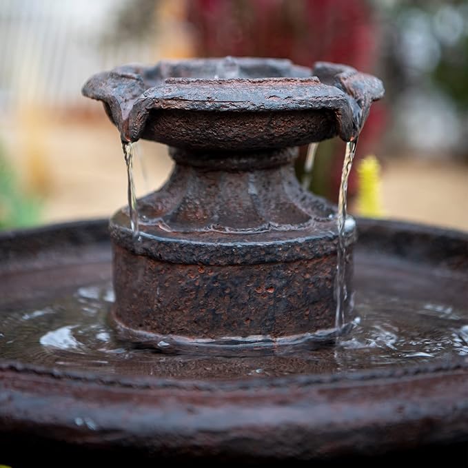 XBrand 28" Tiered Freestanding Classic Bird Bath Outdoor Water Fountain with Auto Shut-Off Pump, Brown