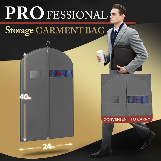 Hleelomi 5 Pack 40-in Garment Bag for Hanging Clothes Suit Bag Gray