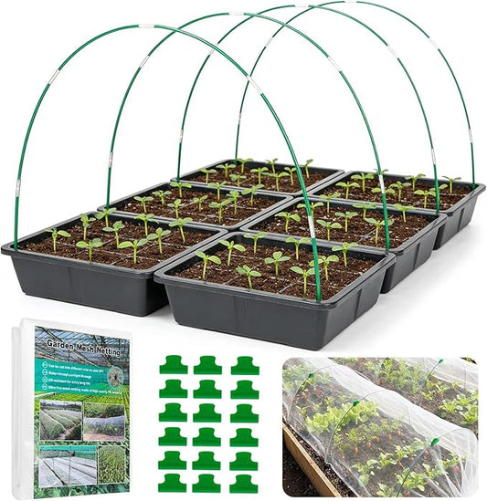 Garden Mesh Netting Kit with Hoops, 36Pcs Greenhouse Hoops Grow Tunnel Garden Covers for Raised Beds Fiberglass Frame Plant Protection Row Cover for Vegetable Fruit Flowers