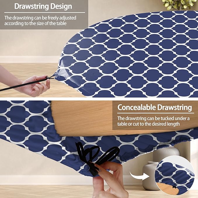 Fitted Round Tableclothes Drawstring Water Proof Table Cloth Polyester Indoor Outdoor Circular Covers for 45-54in Table Household Organization Gifts Patio Picnic Camping Festival Gadgets