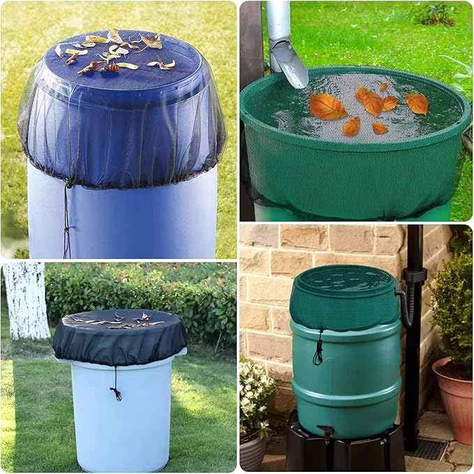 Rain Barrel Accessories Mesh Cover with Drawstring Collection Buckets Cover Tank Harvesting Tool Protector Preventing Fallen Leaves Debris Small Objects in Outdoor Garden(37.4 Inch) (4)