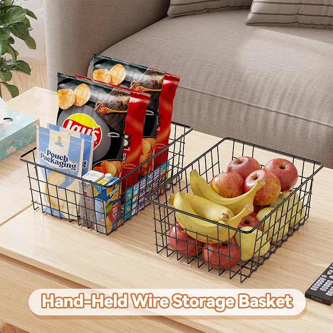 6 Pack Metal Wire Baskets, 15.4" x 11.8" Large Storage Basket for Organizing, Suitable for Kitchen Cabinet Pantry, Black