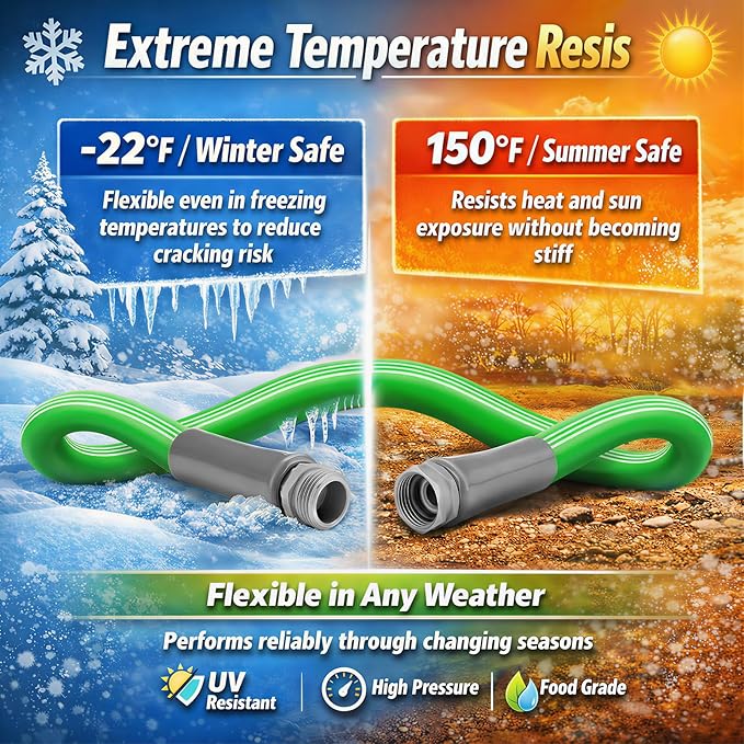 Garden Hose 50 Ft With 8-Pattern Spray Nozzle, 5/8" Lead-Free Flexible Water Hose With 3/4" Anodized Aircraft-Grade Aluminum Interface, Lightweight No-Kink Water Pipe For Lawn, Yard, Outdoor Cleaning