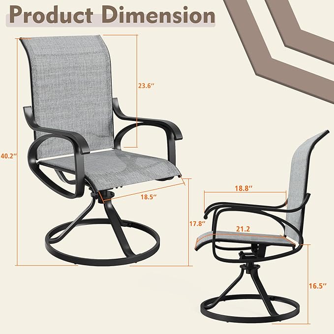 Patio Swivel Chairs Set of 6, All Weather Outdoor Rocking Chair with Textilene Breathable Back, Metal Frame, Patio Dining Chair for Backyard, Garde, Porch and Deck (6, Light Grey)