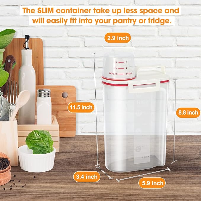 TBMax 2 Pack Rice Storage Containers 4 Lbs, Small Rice Dispenser with Measuring Cup, Cereal Containers Flour Bin, Kitchen Food Storage Container and Pantry Organizers, Pet Dog Cat Food Dispenser