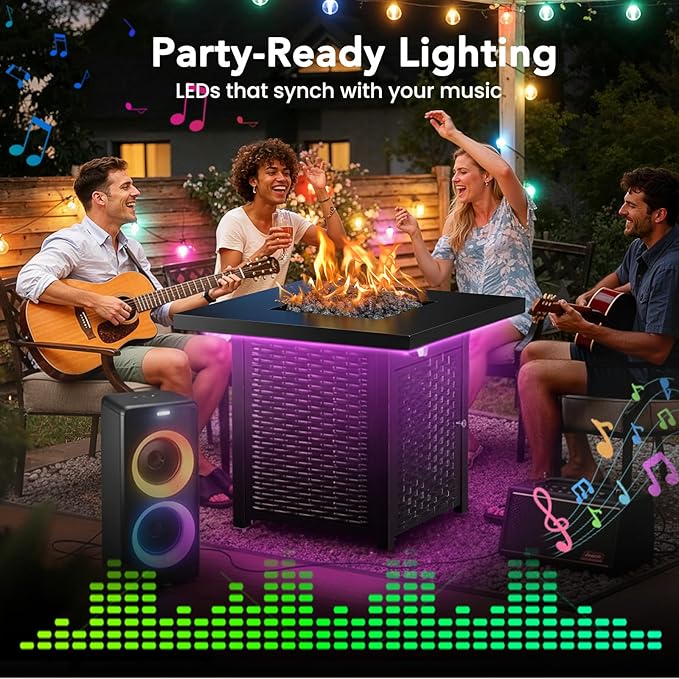Ciays 28" Propane Fire Pit Table, 50,000 BTU CSA-Listed Gas Fire Pit with RGB Lighting, Adjustable Flame, Lava Rock, APP Control, Music-Sync Lighting, Outdoor Gas Fire Pit for Patio, Backyard & Garden