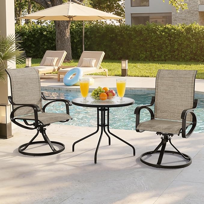 Patio Swivel Chairs Set of 8, All Weather Outdoor Rocking Chair with Textilene Breathable Back, Metal Frame, Patio Dining Chair for Backyard, Garde, Porch and Deck (8, Dark Brown)