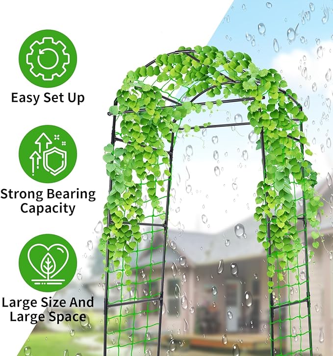 FOLLOOK Cucumber Trellis, 6.7ft Tall Garden Arch Trellis for Climbing Plants Outdoor Arbor Support Vine Vegetable Tomato Bean Pea Grape Squash Pumpkin Cucumber Raised Bed, Lightweight, Black