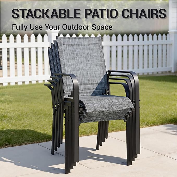 Patio Chairs Set of 4, Outdoor Dining Chairs Set of 4, High Back Wide Seat Patio Furniture Chairs with All Weather Breathable Textilene, for Lawn Garden Backyard,Grey(4 PCS)