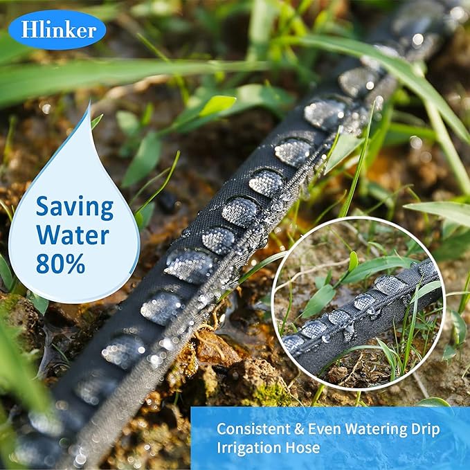 Hlinker 2026 Flat Soaker Hose 150 ft (75ft 2Packs) with Stake for Garden, Linkable Drip Hose Diy Automates Garden Irrigation System Saving 89% Water, Dual-layer Leak-free Design Water Hose with Holes