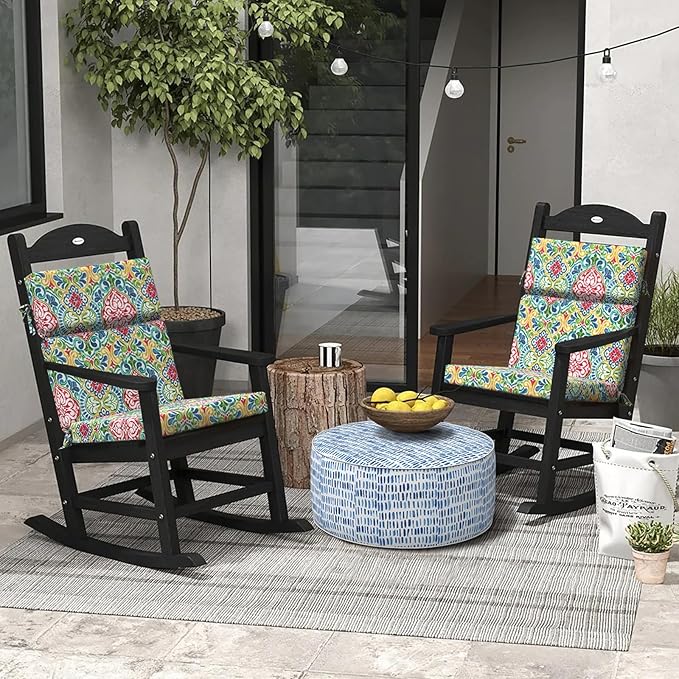 DYTXIII Outdoor High Back Chair Cushions Set of 2, 44"x22" Water Repellent Patio Seat Cushions with Elastic Sponge, All Weather Chair Pads for Rocking, Dining Chairs, Patio Furniture - Damask Red