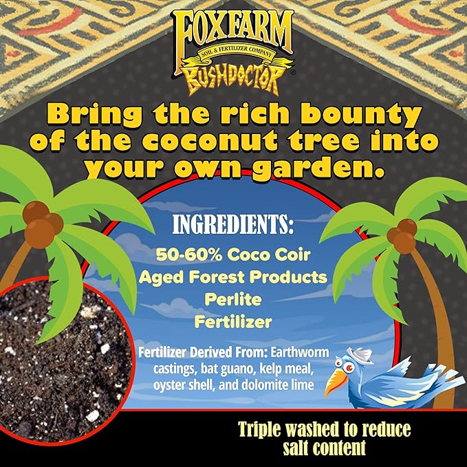 FoxFarm Bush Doctor Coco Loco Potting Mix, 2cu ft (Pack of 4) - Extends Your Watering Schedule, Triple-Washed to Reduce Salt Content - Perfect for Cultivating Vigorous Plants