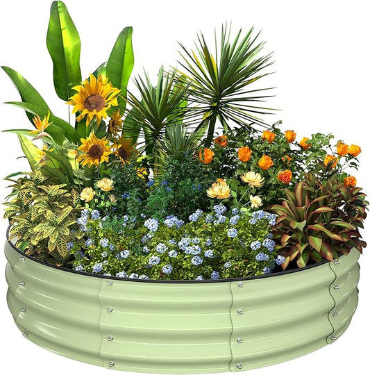Kesfitt Round Raised Garden Bed, 4x4x1 FT Galvanized Steel Metal Garden Bed, Open-Bottom Design, 12-Inch Deep Outdoor Raised Garden Bed for Vegetables & Herbs, Fruit Green