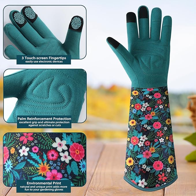 Trifabricy Gardening Gloves for Women, Leather Long Garden Gloves with Grip, Thorn-Proof Puncture-Resistant Work Gloves