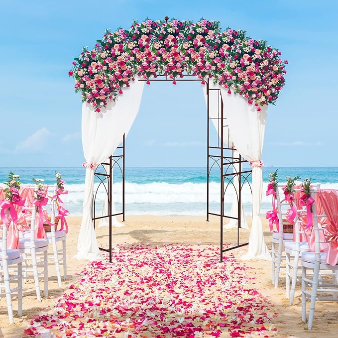 HAPPYGRILL Birdcage Shape Garden Arbor, 7 x 8.4 ft Heavy Duty Metal Garden Gazebo Pergola with Trellis, Garden Arch Trellis for for Climbing Plants Wedding Party Decor Outdoor Arch Pavilion for Lawn