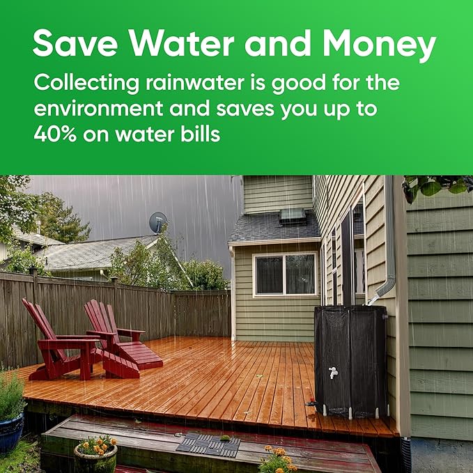 Rhino CLEARMATE Collapsible Rain Barrel | 53-Gal Extra-Stable Rainwater Collection System | Portable Rain Barrels to Collect Rainwater from Gutter| Heavy-Duty Rain Catcher