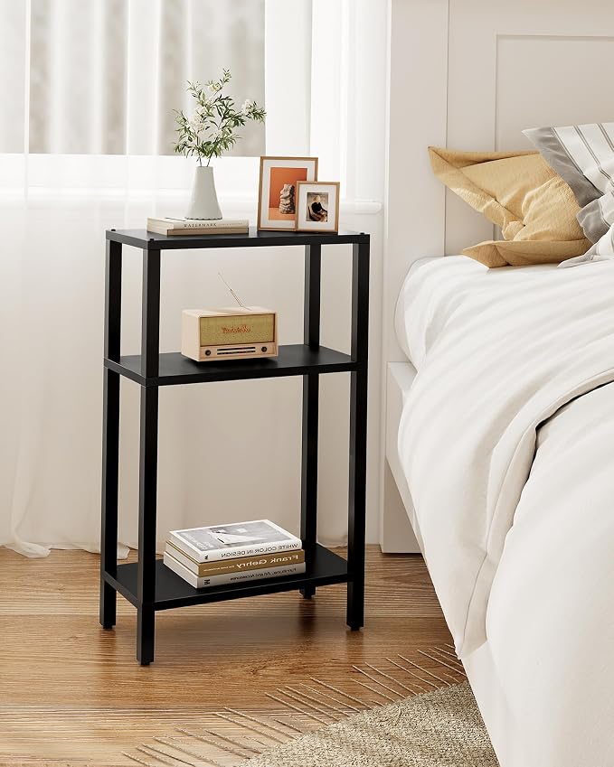 TUTOTAK Narrow Side Table, 3-Tier Small End Table for Couch | Skinny Sofa Table, Slim Nightstand, Easy Assembly for Living Room, Bedroom, Black TB01BK077