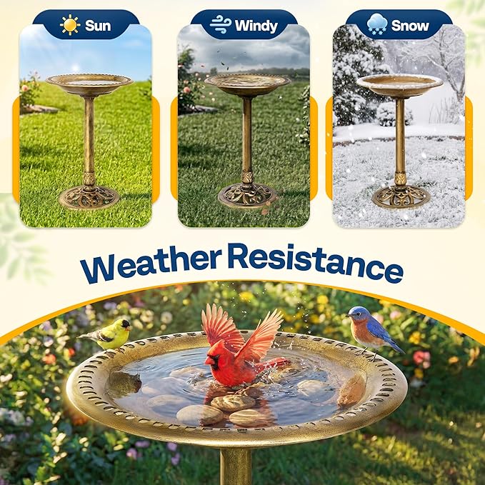 VIVOHOME Bird Bath for Outside, Polyresin Pedestal Bird Baths for Outdoor, Garden, 28 Inch Height Weather-Resistant Birdbaths with 20" Bowl, Copper
