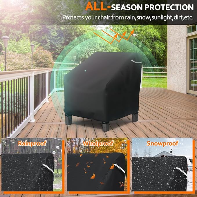 STARTWO Patio Outdoor Chair Covers 2 Pack, Outdoor Furniture Covers Waterproof adapter for Lawn Lounge Seat, Wicker, Swivel, Adirondack,Rocking Chairs, 29"W x 30"D x 36"H inch, Black